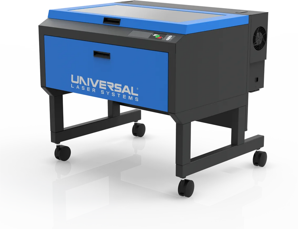 A new Universal Laser VLS6.75 laser system in blue, on its stand